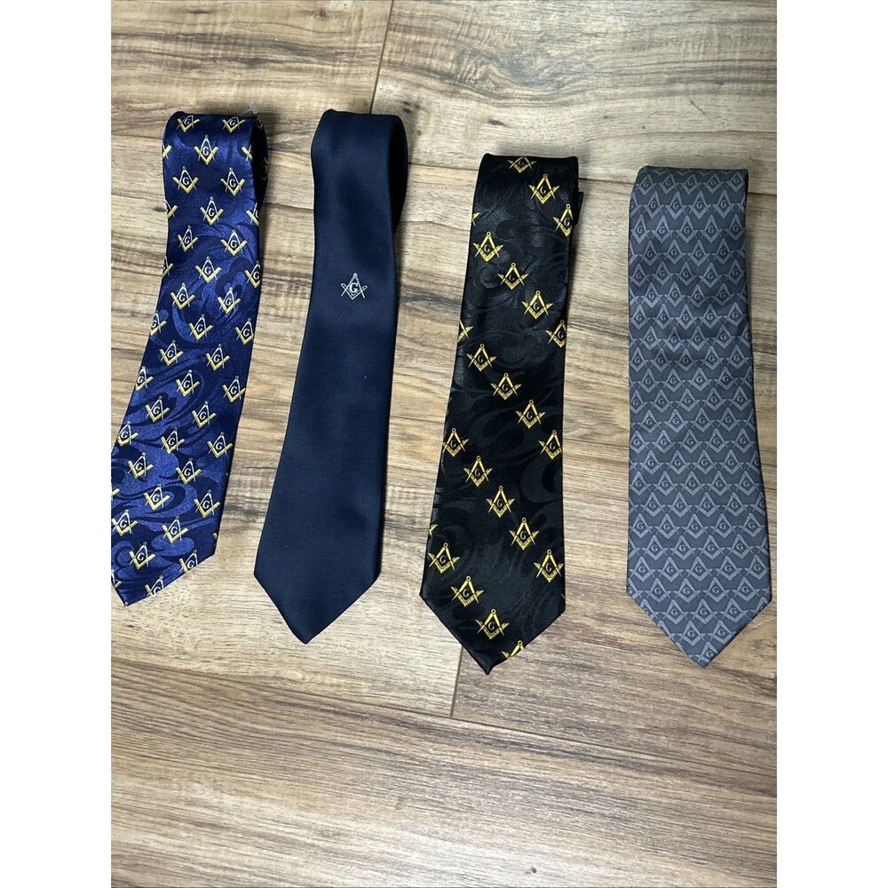 Freemason Tie Lot of 4 Silk Neckties 59 Inch Masonic Mason Square Compass Logo